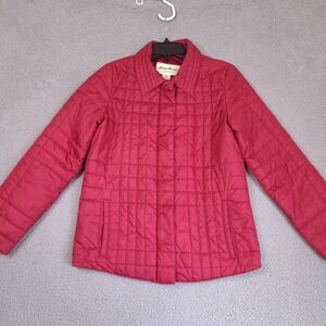 Eddie Bauer Puffer Jacket Womens‎ Small Red Light Weight Full Zip Coat Quilted